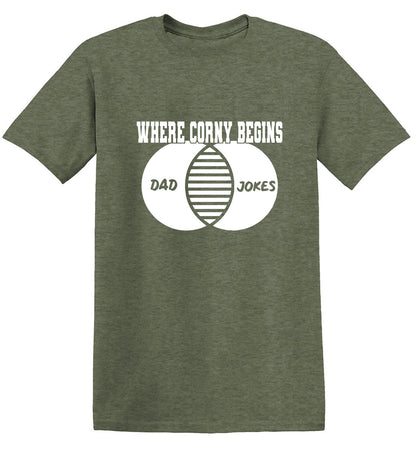 Funny T-Shirts design "Where Corny Begins, Dad Jokes"