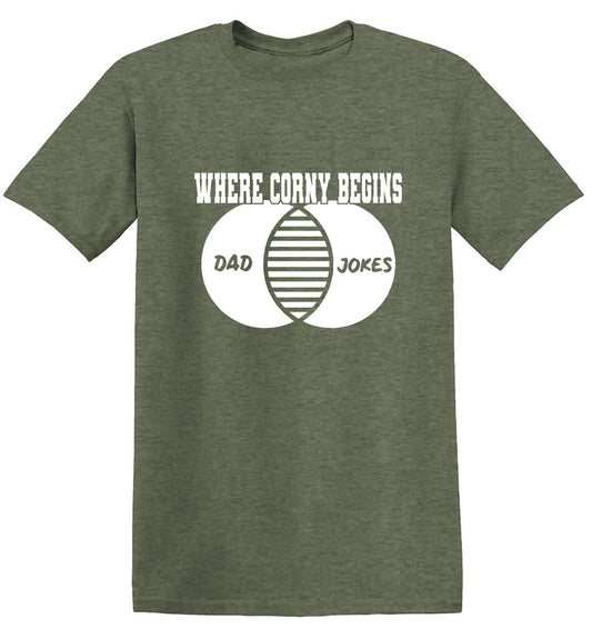 Funny T-Shirts design "Where Corny Begins, Dad Jokes"