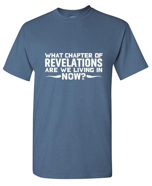 Funny T-Shirts design "What Chapter Of Revelations Are We Living In Now?"
