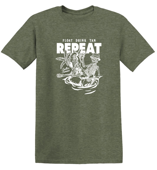 Funny T-Shirts design "Float Drink Tan Repea"